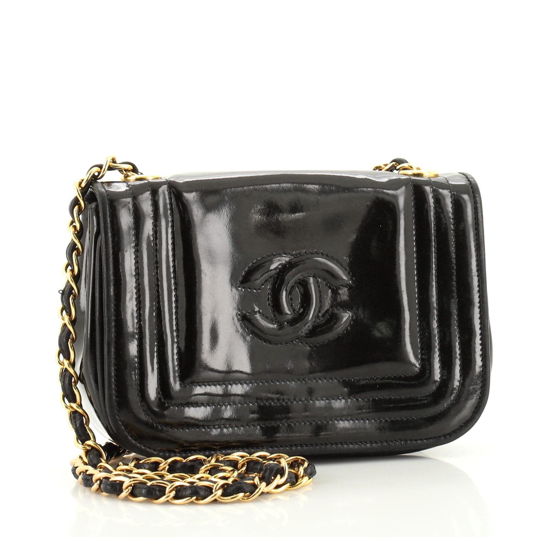 Chanel Vintage CC Stitch Flap Bag Patent Mini (Schwarz)