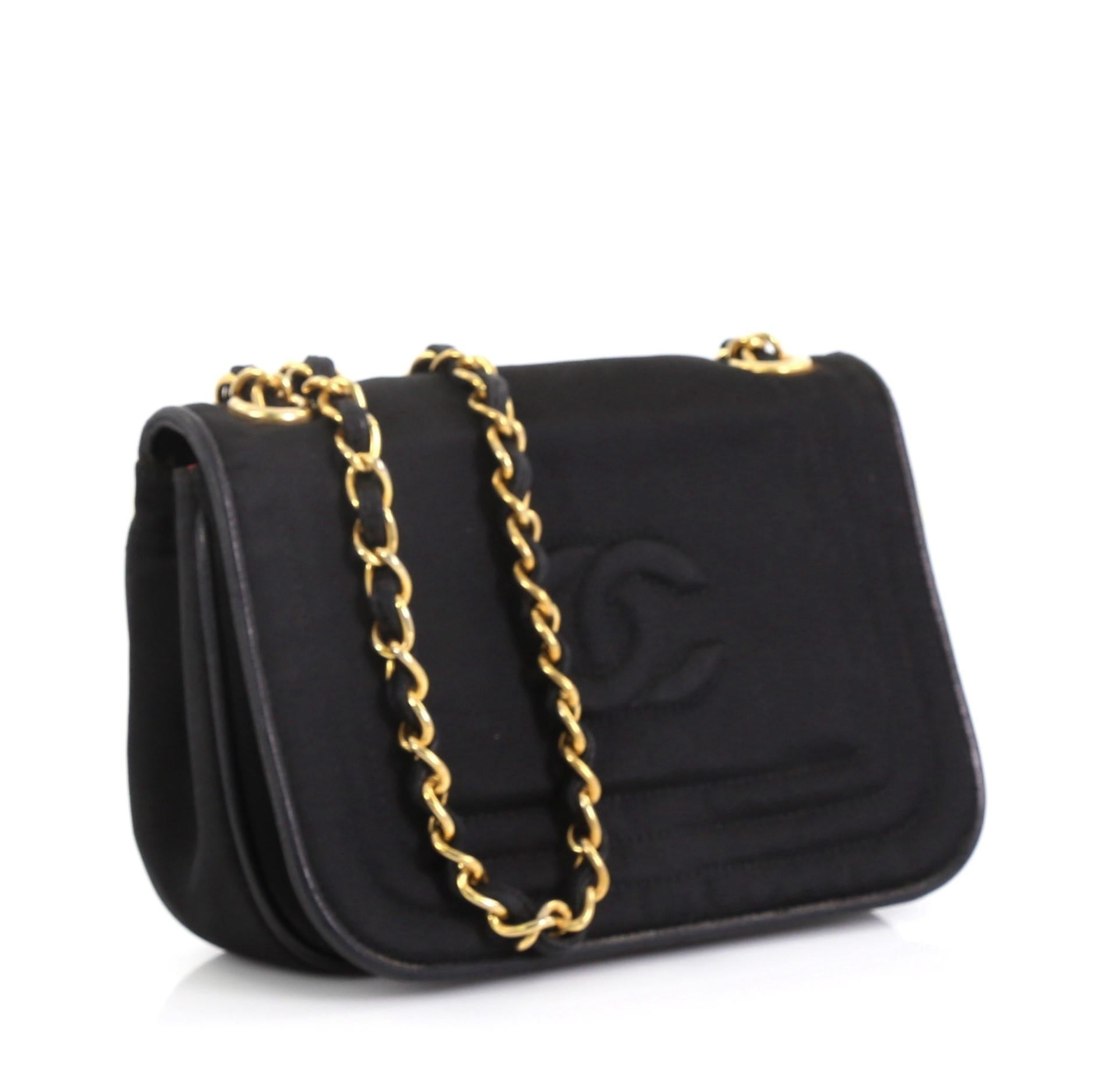 Black Chanel Vintage CC Stitch Flap Bag Satin Mini