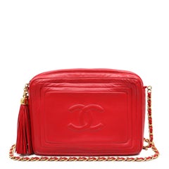 Chanel Vintage CC Tassel Camera Bag Red Lambskin w/Gold Hardware