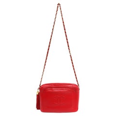 Chanel Vintage CC Tassel Camera Bag Red Lambskin w/Gold Hardware