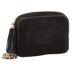 Chanel Vintage CC Tassel Camera Bag Suede Small Black