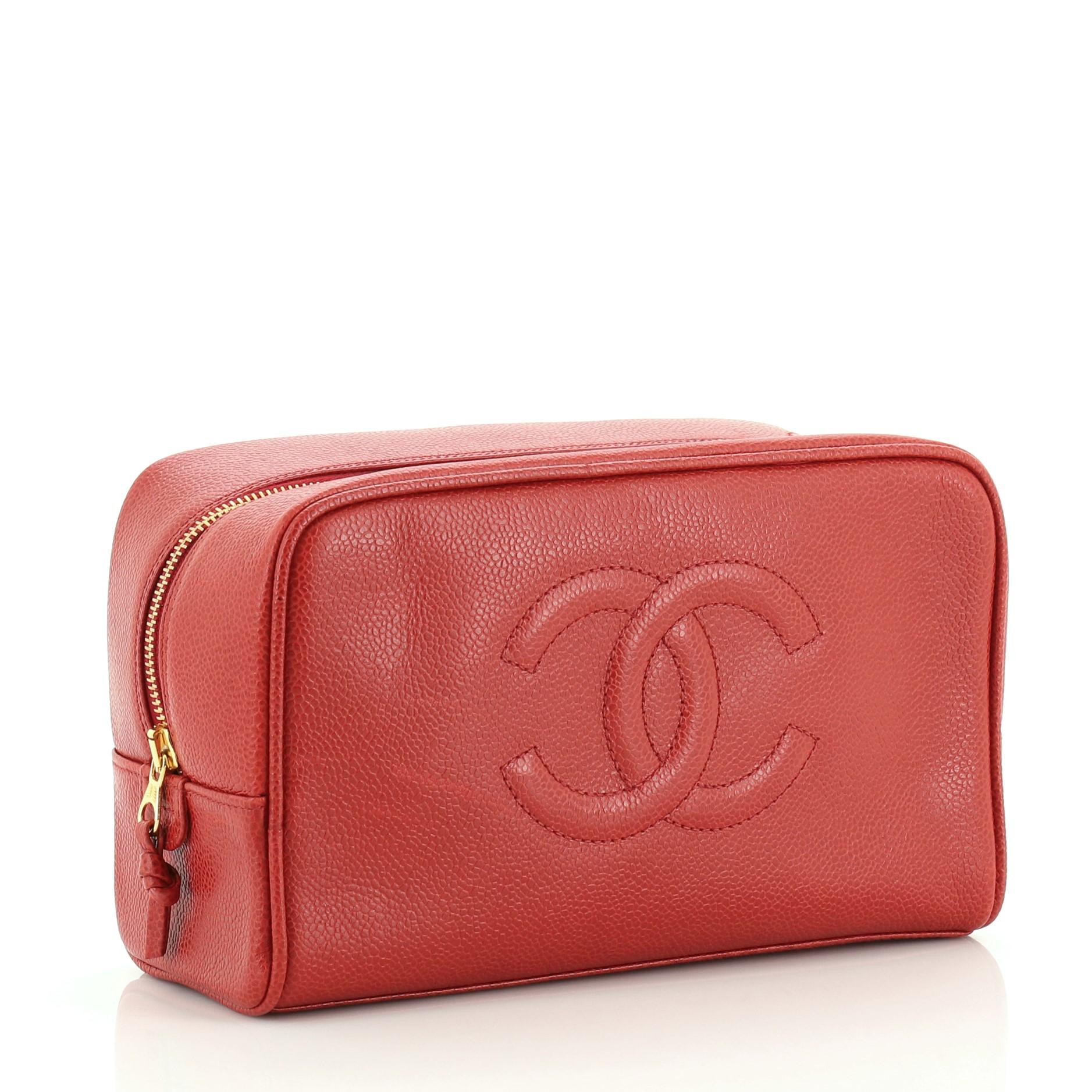 Red Chanel Vintage CC Toiletry Pouch Caviar