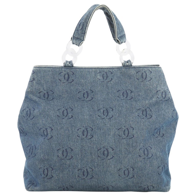 Chanel Vintage CC Tote Denim Large at 1stDibs