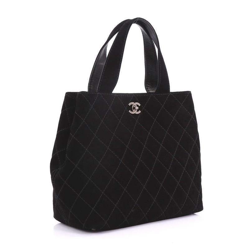 Black Chanel Vintage CC Tote Quilted Suede Small