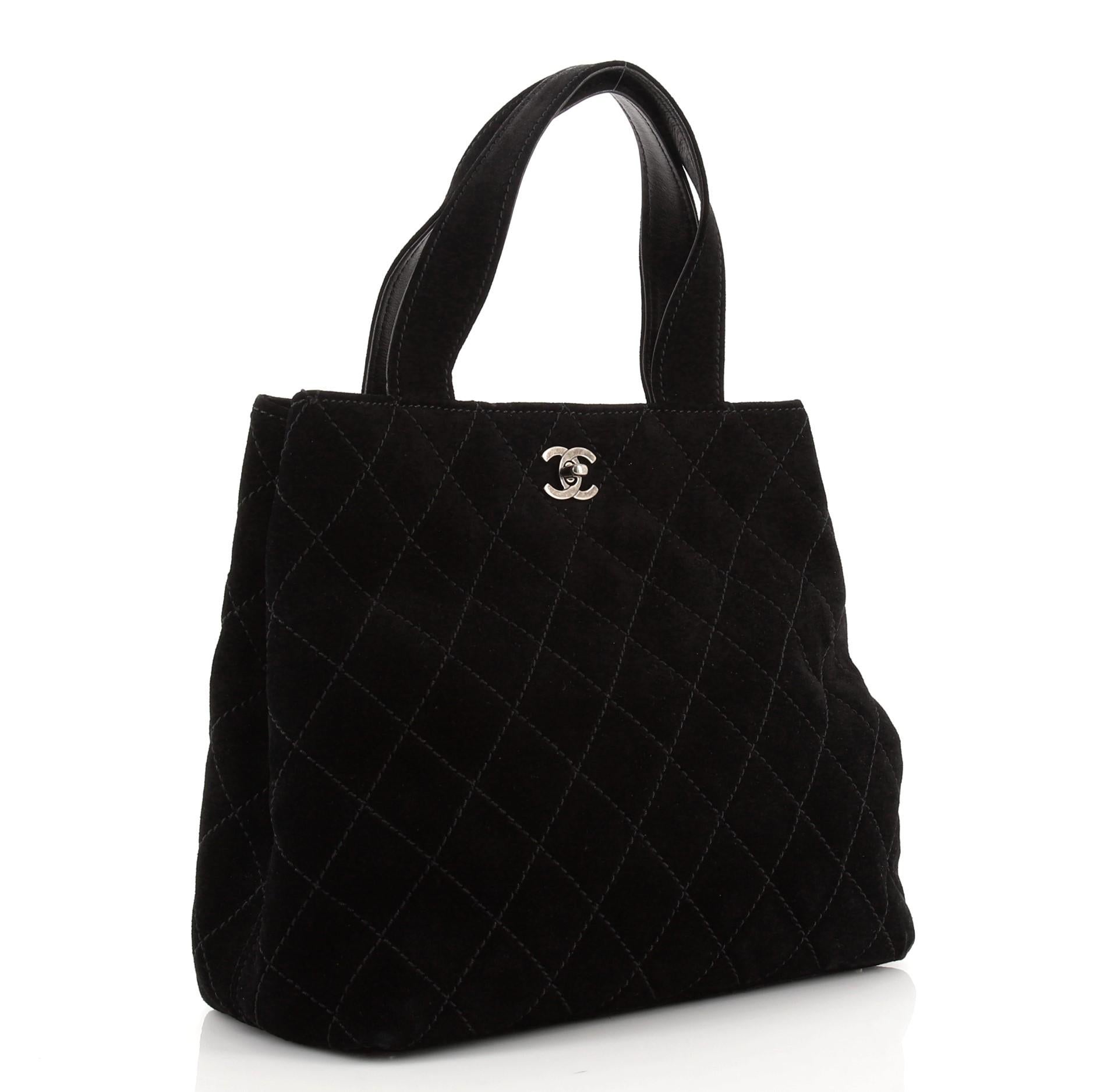 Black Chanel Vintage CC Tote Quilted Suede Small