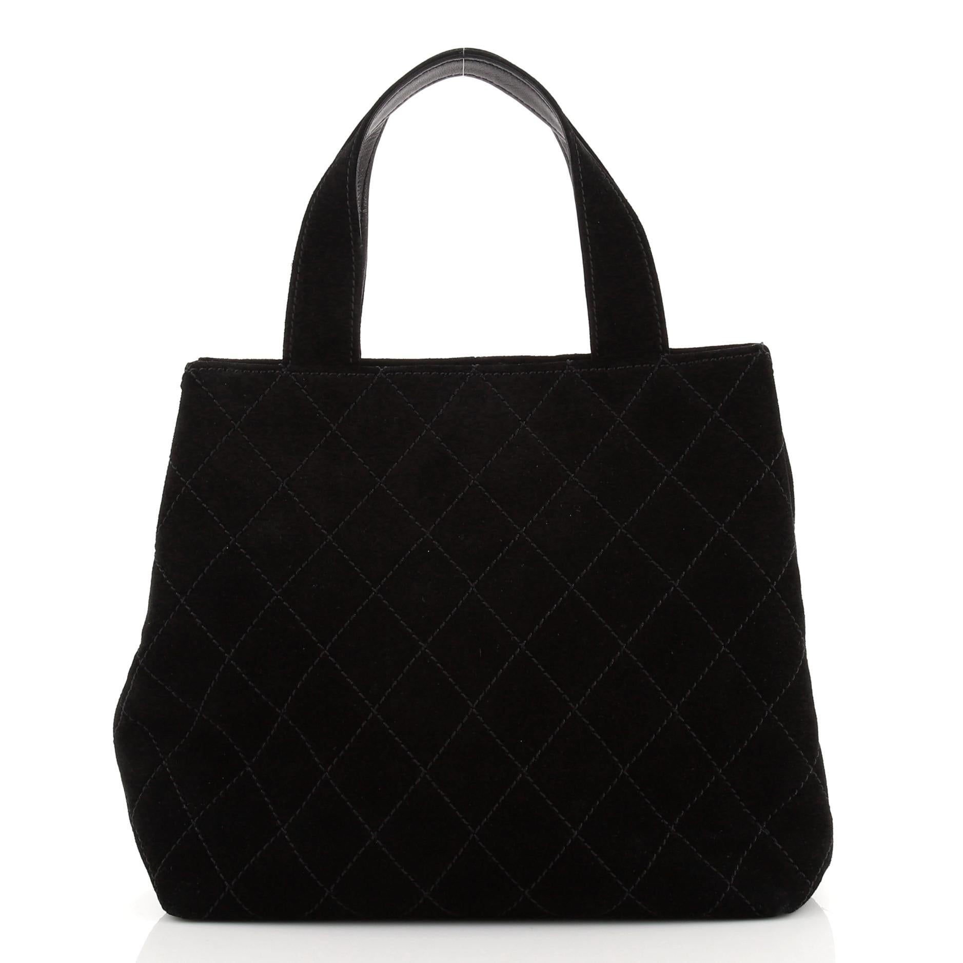 Chanel Vintage CC Tote Quilted Suede Small In Good Condition In NY, NY