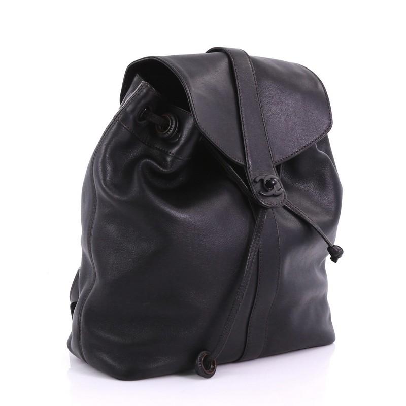 Black Chanel Vintage CC Turn Lock Backpack Leather Medium