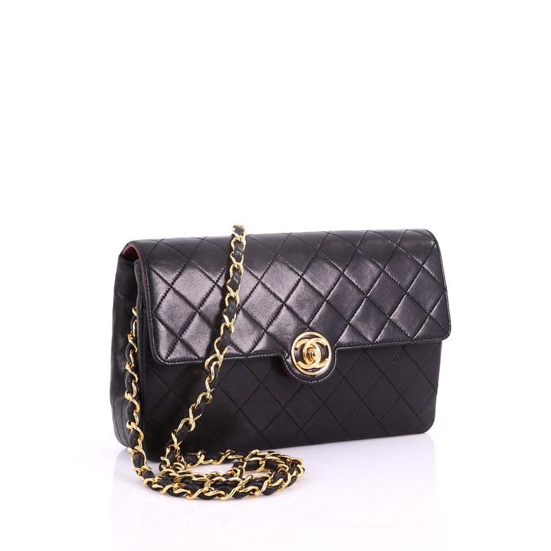 Black Chanel Vintage CC Turn Lock Chain Flap Bag Quilted Lambskin Small