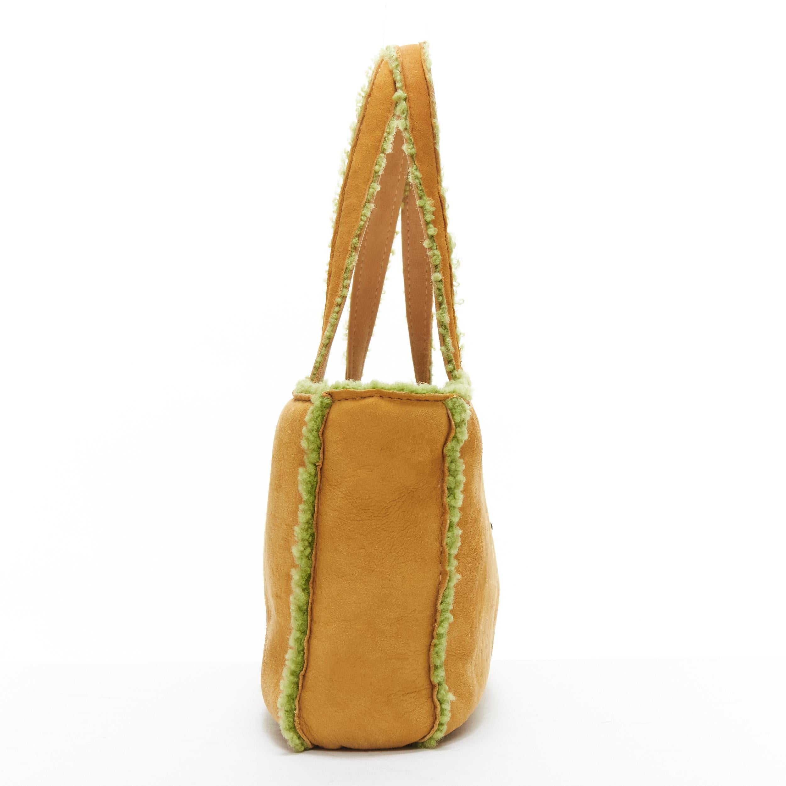 Women's CHANEL Vintage CC turnlock tan brown green shearling leather shoulder tote bag