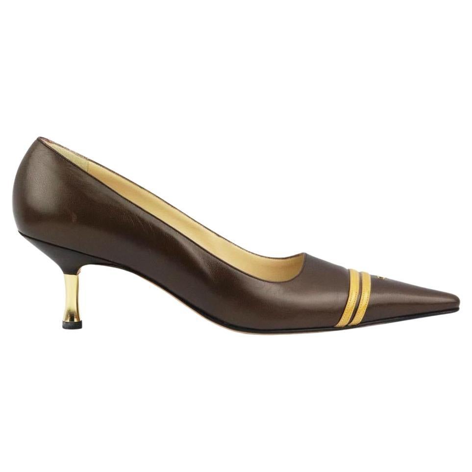 Chanel woman’s mustard yellow & black Leather kitten heels size 36.5,  Resolded.