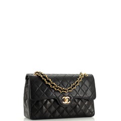 Chanel Vintage Kette geschwungene Tasche mit doppelter Klappe aus gestepptem Lammfell Medium