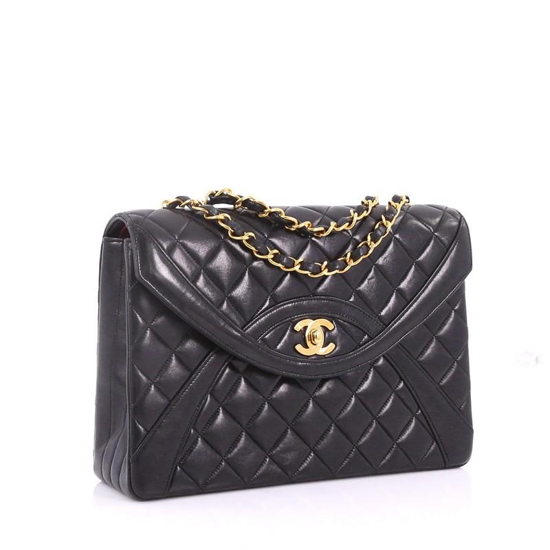 Black Chanel Vintage Chain Curved Flap Bag Quilted Leather Medium