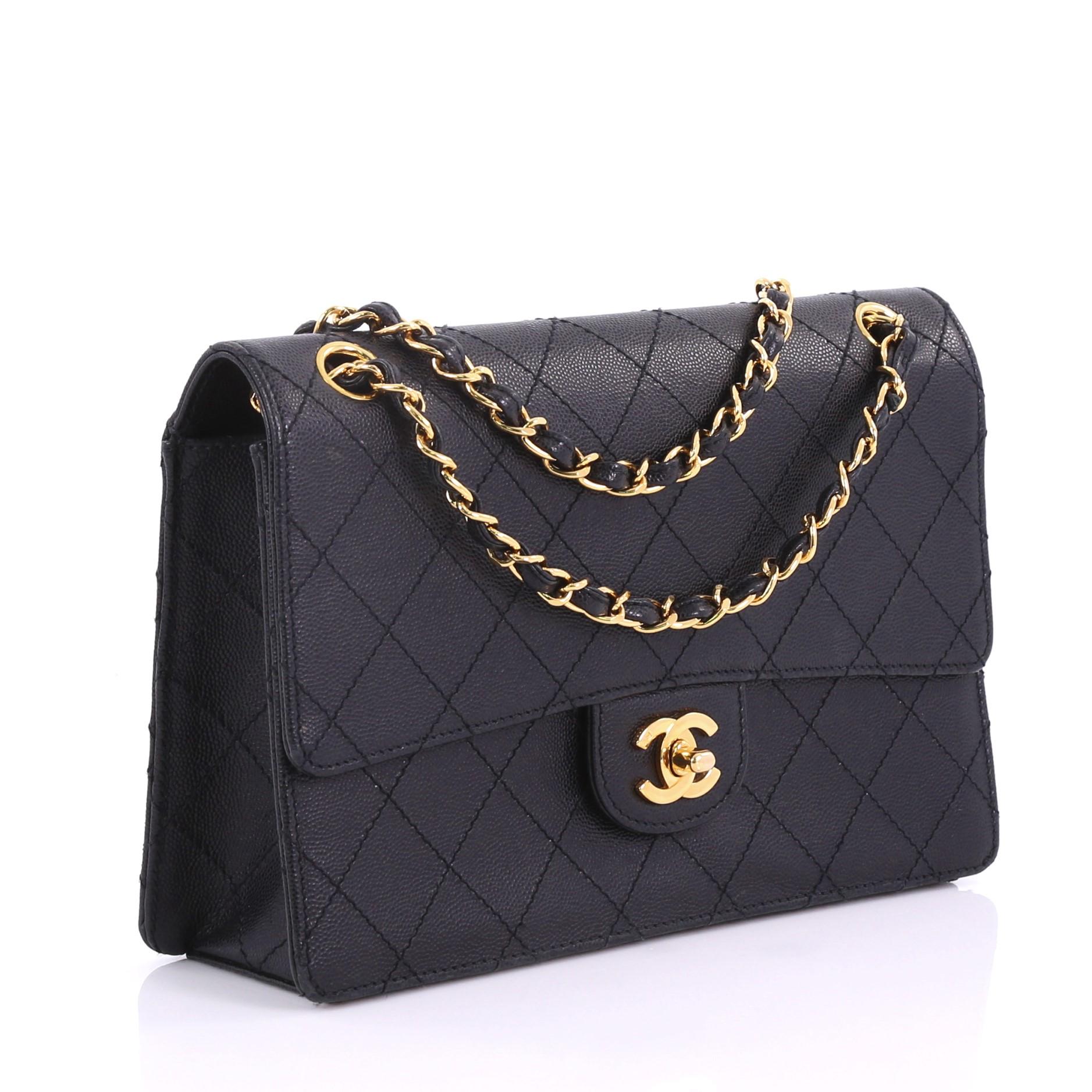 Black Chanel Vintage Chain Flap Shoulder Bag Quilted Caviar Small