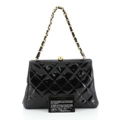 Chanel Vintage Chain Frame Bag Quilted Patent Small