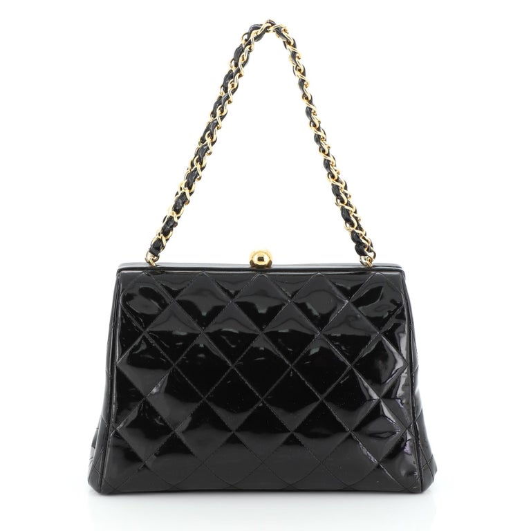 Chanel Vintage Chain Frame Bag Quilted Patent Small at 1stDibs