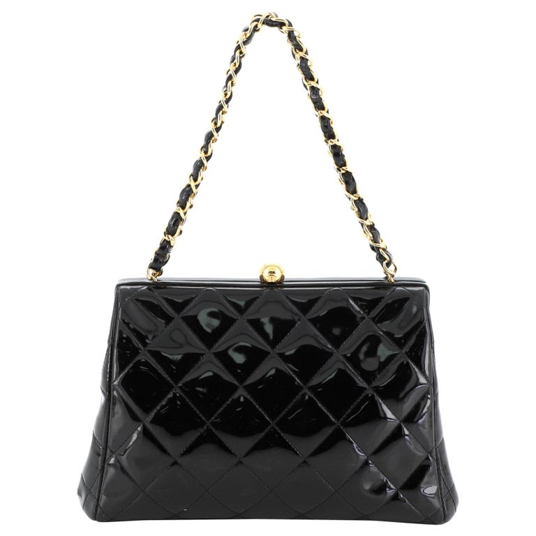 Chanel Vintage Chain Frame Bag Quilted Patent Small