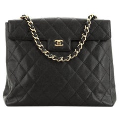 Chanel Vintage Chain Handle Flap Bag Quilted Caviar Large
