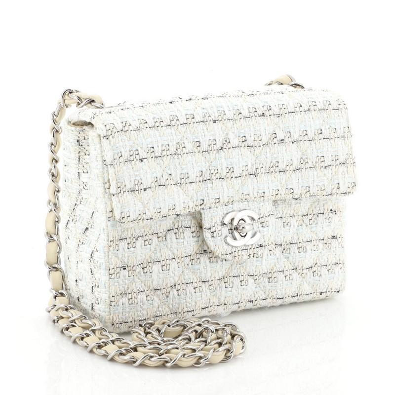 Gray  Chanel Vintage Chain Handle Flap Bag Quilted Tweed Mini