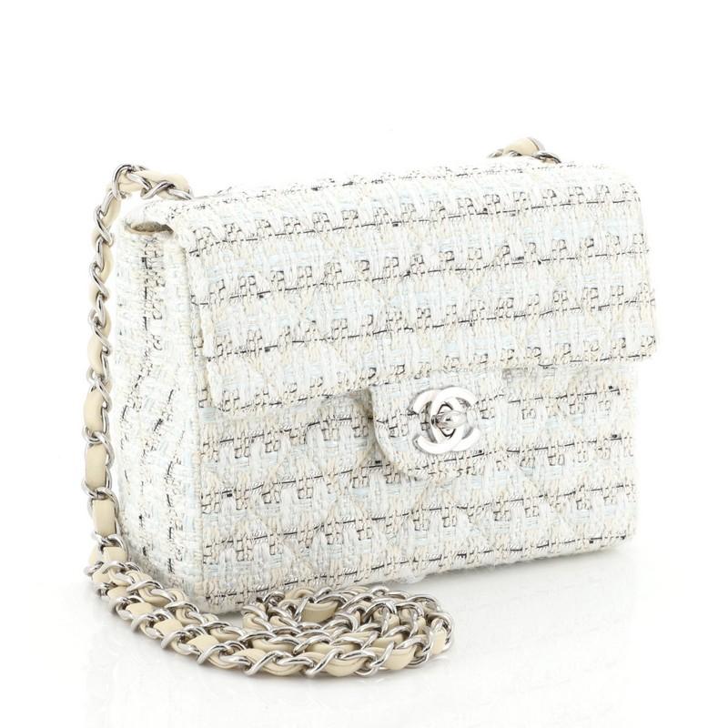 Gray Chanel Vintage Chain Handle Flap Bag Quilted Tweed Mini