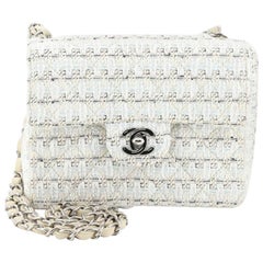Chanel Vintage Chain Handle Flap Bag Quilted Tweed Mini