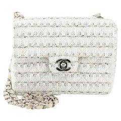 Chanel Vintage Chain Handle Flap Bag Quilted Tweed Mini