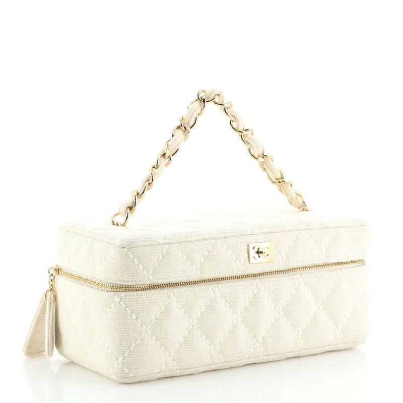Beige Chanel VIntage Chain Handle Vanity Bag Quilted Jersey