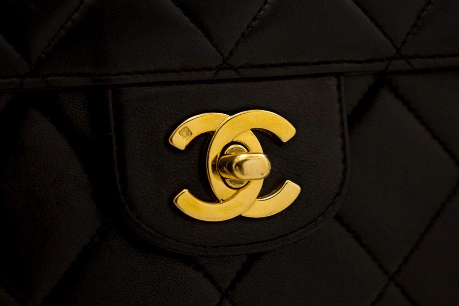 CHANEL Vintage Chain Shoulder Bag Black Flap Quilted Lambskin 8