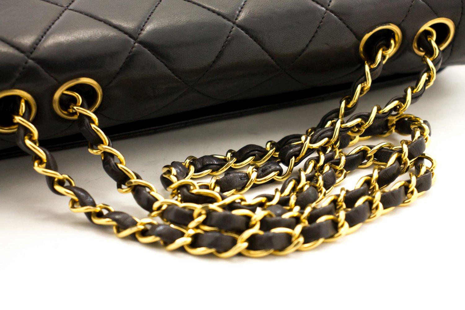 CHANEL Vintage Chain Shoulder Bag Black Flap Quilted Lambskin 9