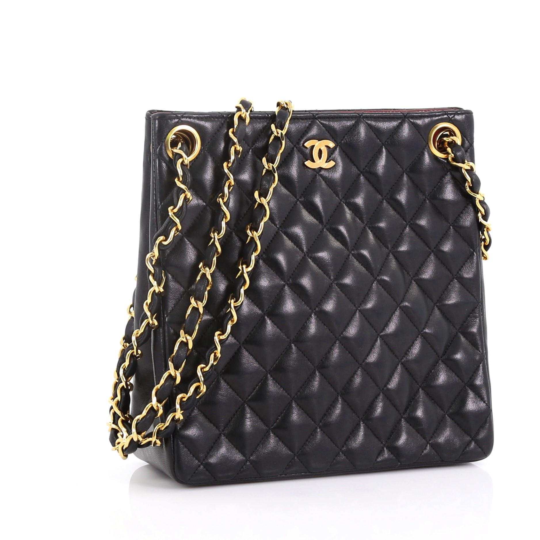 Black  Chanel Vintage Chain Tote Quilted Lambskin Mini