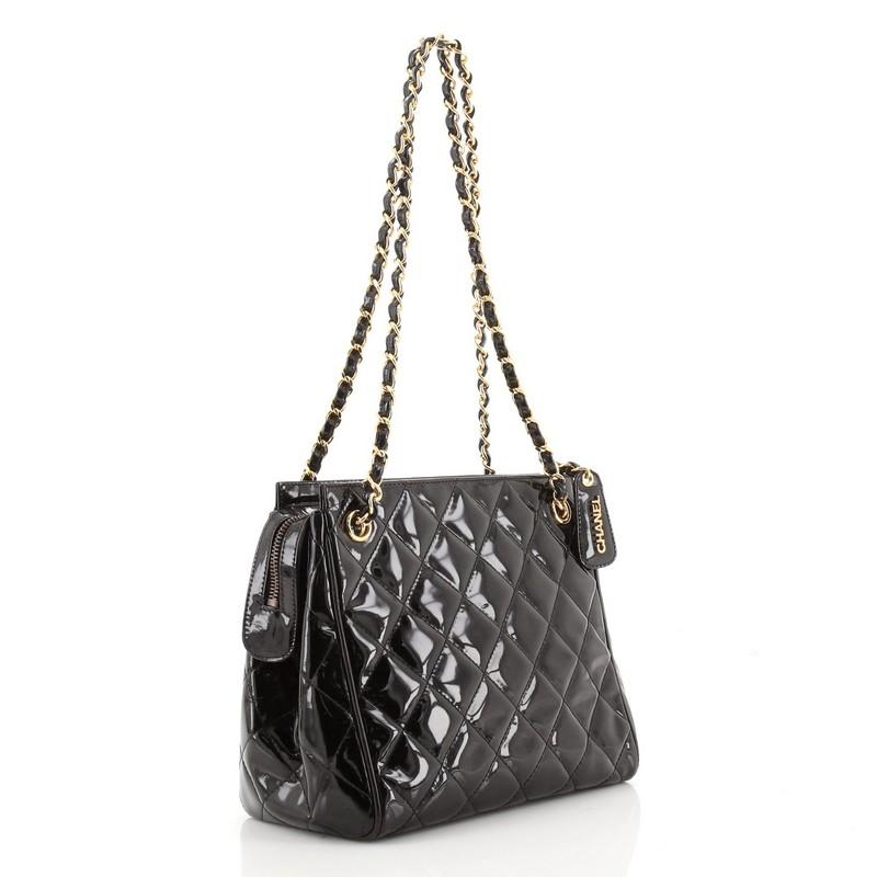 Black Chanel Vintage Chain Tote Quilted Patent Small