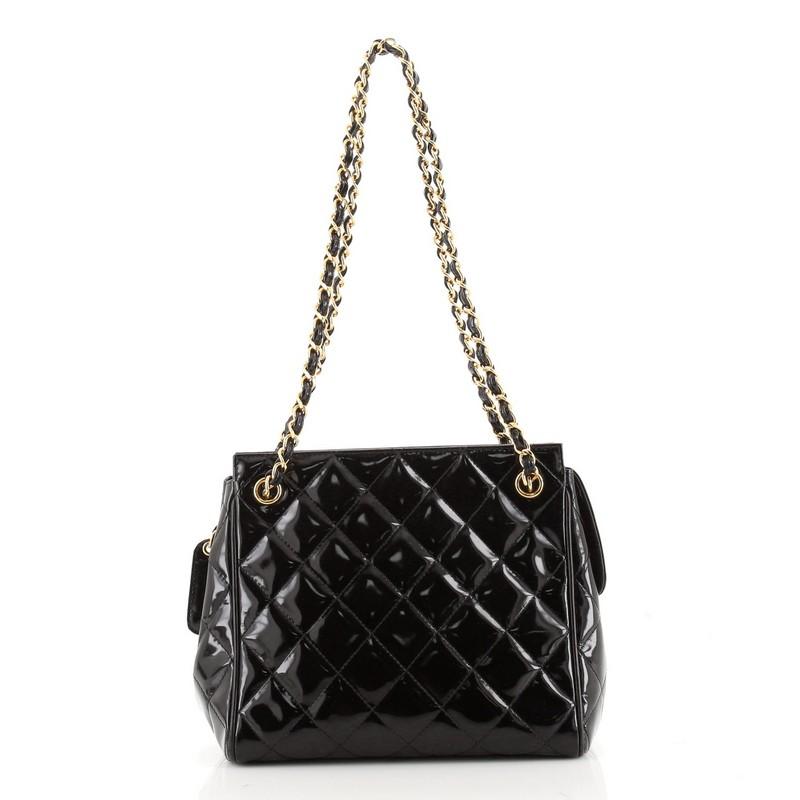 Chanel Vintage Chain Tote Quilted Patent Small In Good Condition In NY, NY