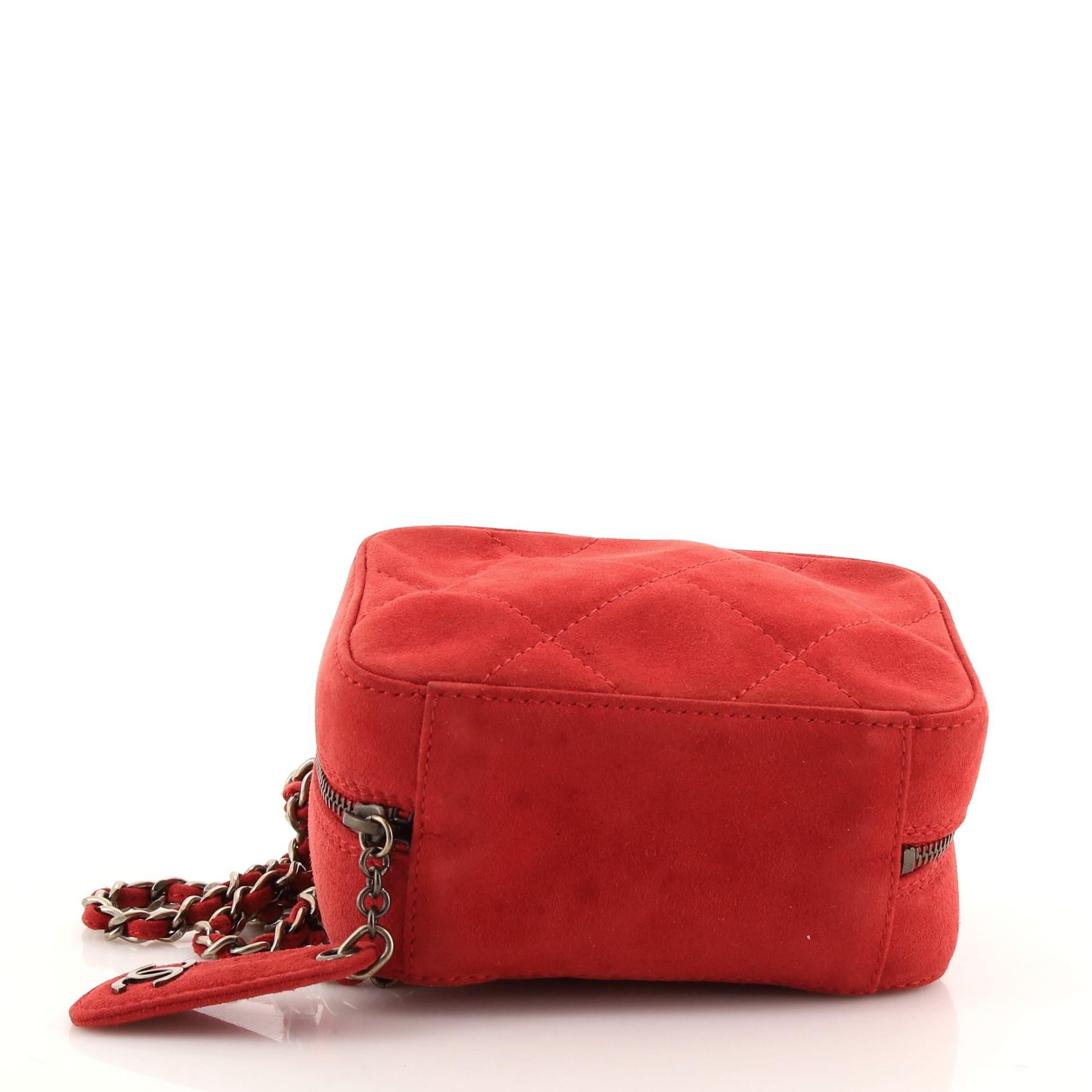 Red Chanel Vintage Chain Wristlet Clutch Quilted Suede Mini