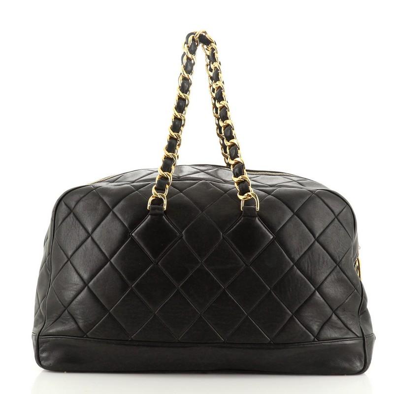 Black Chanel VIntage Charm Weekender Bag Quilted Lambskin Large