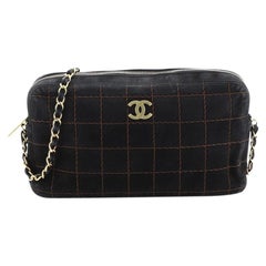 Chanel Vintage Chocolate Bar Camera Bag Quilted Suede