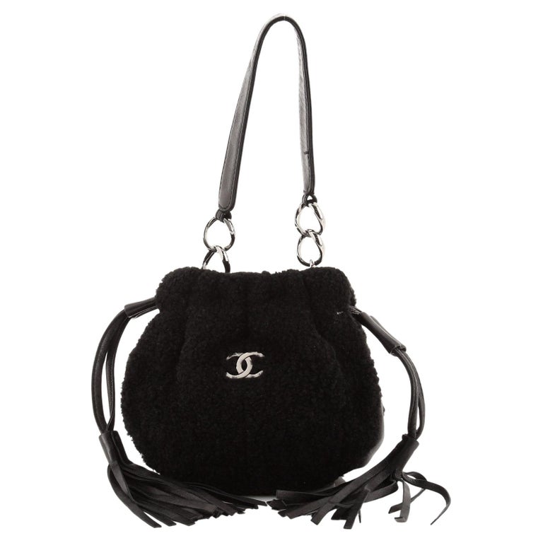 Sac Seau à Cordon Vintage Cuir Noir – Années 80, Multi Poches, à Réparer