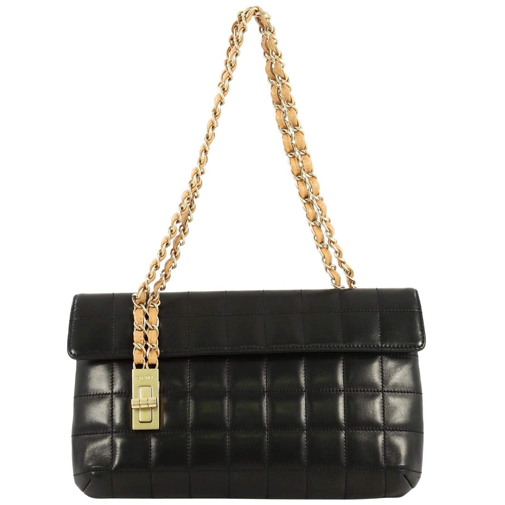 Chanel Vintage Chocolate Bar Mademoiselle Chain Flap Bag Quilted Leather Medium