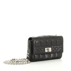 Chanel Vintage Schokoladen Bar Mademoiselle Kette Klappentasche aus gestepptem Leder Mini