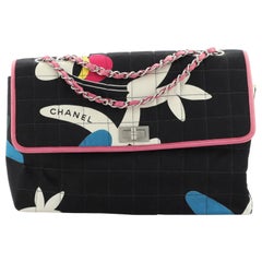 Chanel Vintage Chocolate Bar Multipocket Flap Bag Quilted Printed Canvas Medium