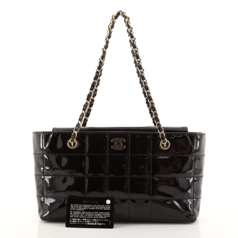 Chanel Vintage Chocolate Bar Tote Quilted Patent Small at 1stDibs