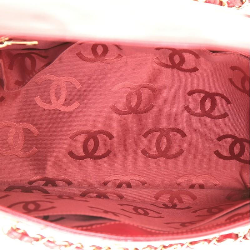 Red Chanel Vintage Chocolate Bar Tote Quilted Patent Small