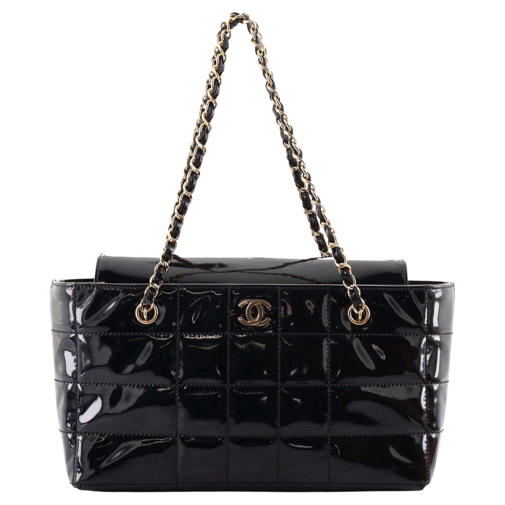Chanel Vintage Chocolate Bar Tote Quilted Patent Small
