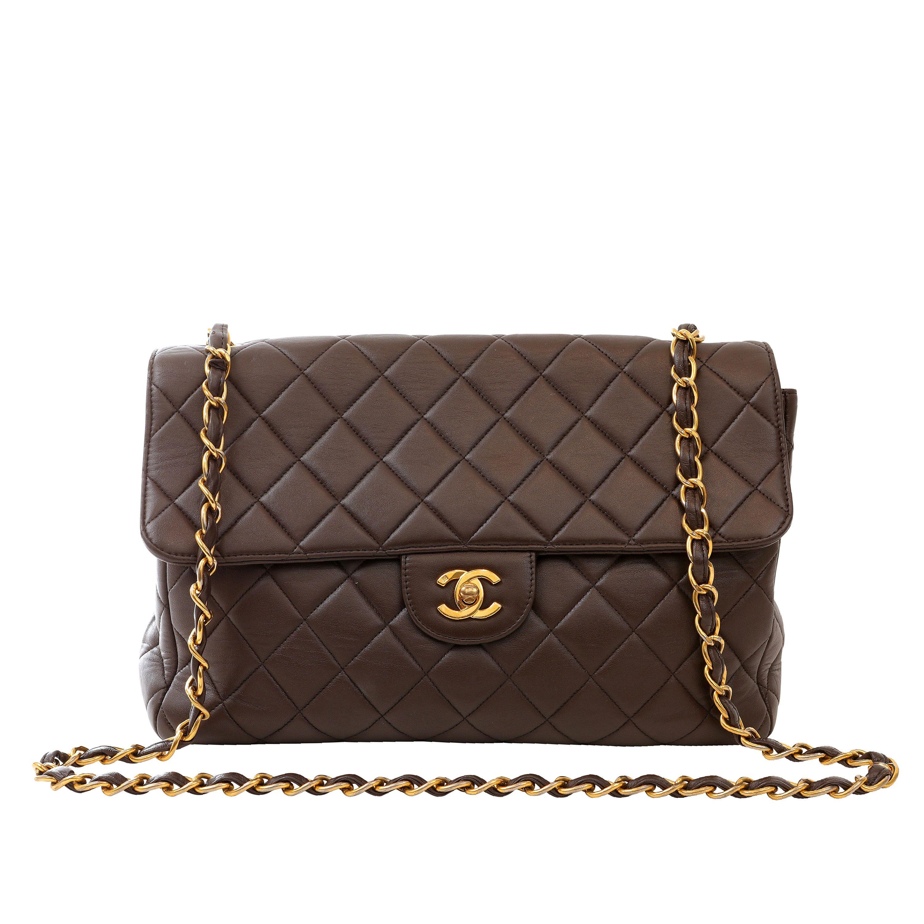 Women's Chanel Vintage Chocolate Brown Lambskin Jumbo Classic with Gold Hardware