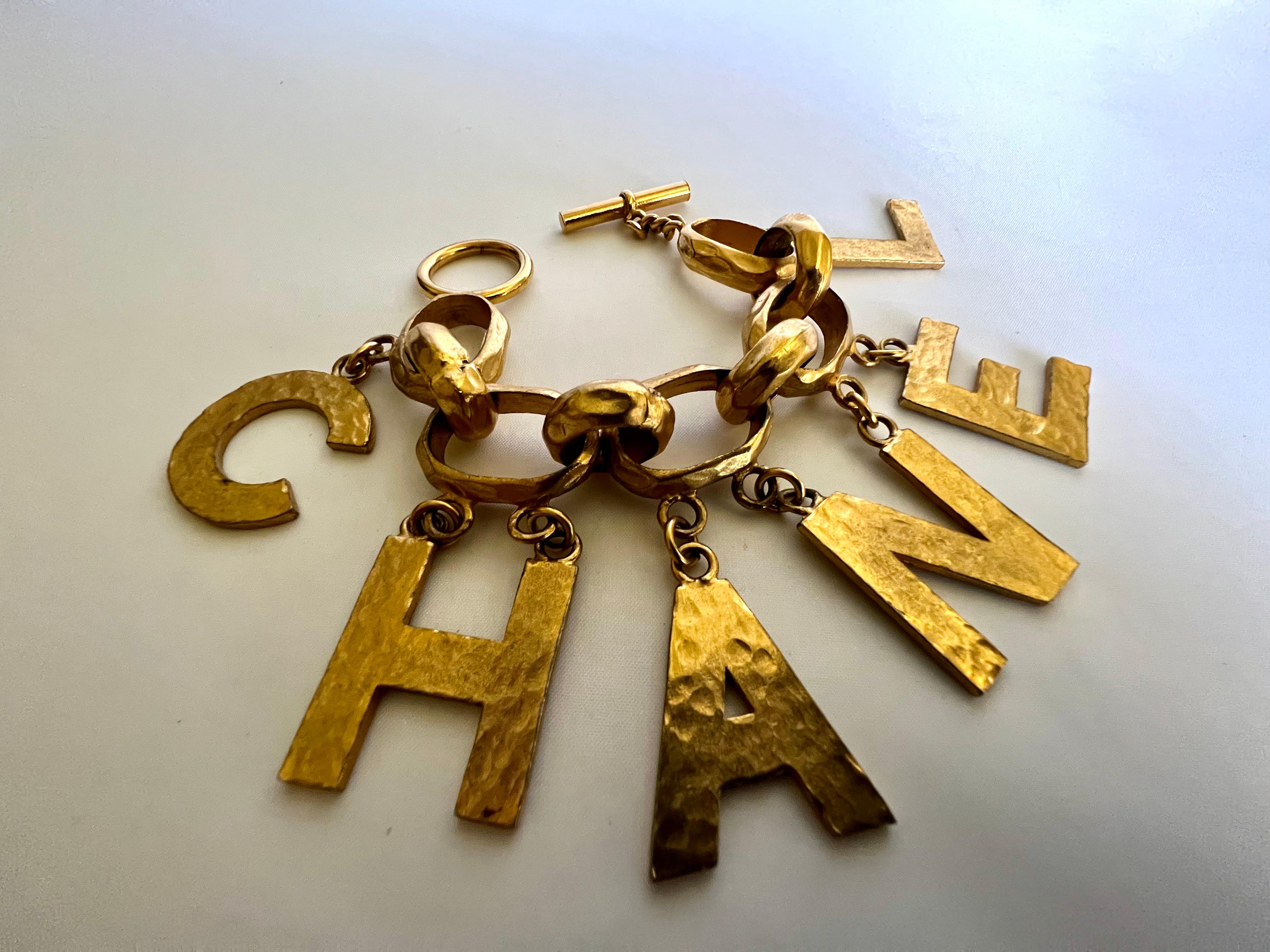 Contemporary Chanel Vintage Chunky Gilt Letter Charm Bracelet