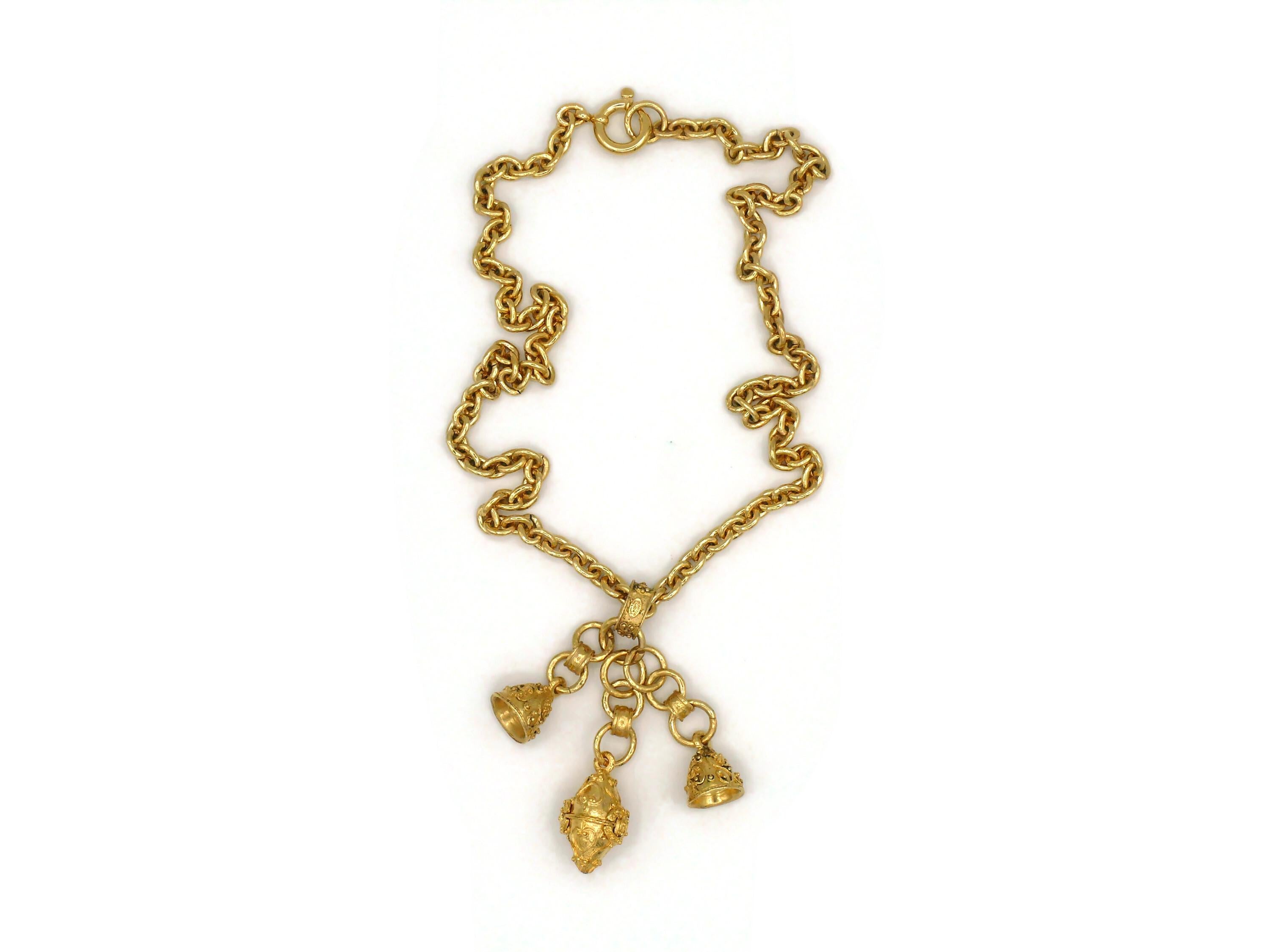 Chanel Vintage Chunky Gold Toned Bells and Egg Charms Necklace, 1994 For Sale 6