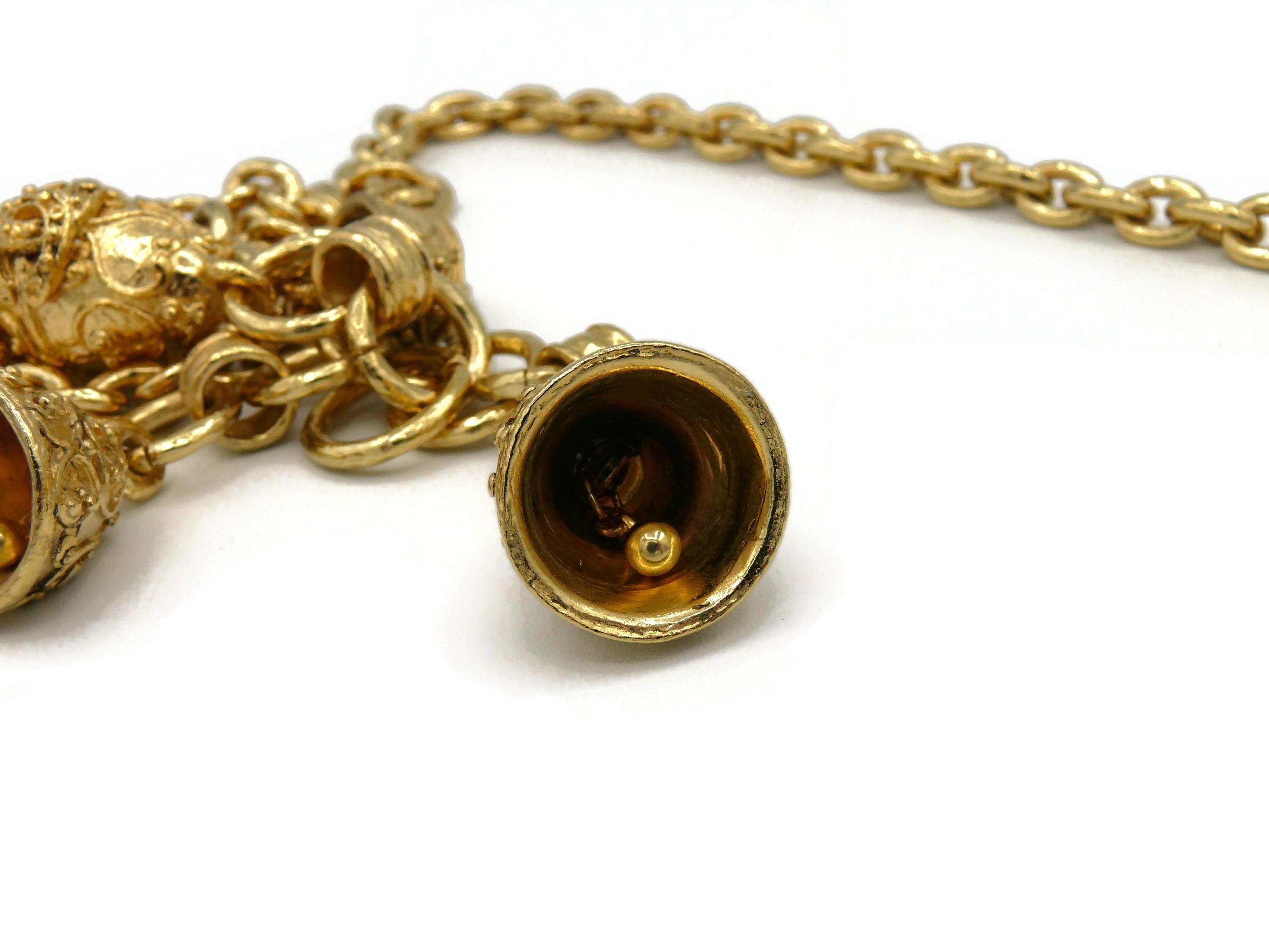 Chanel Vintage Chunky Gold Toned Bells and Egg Charms Necklace, 1994 For Sale 12