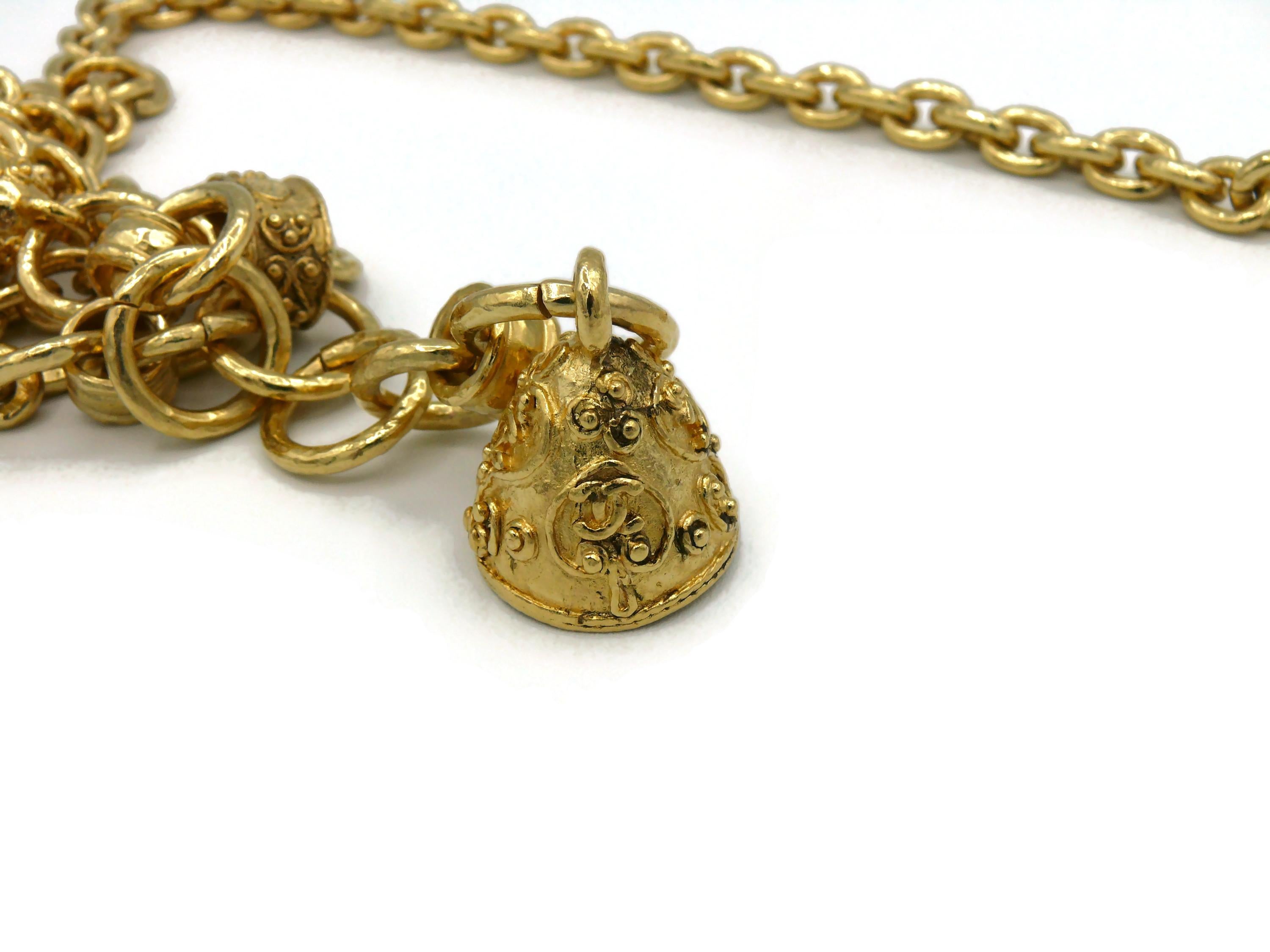 Chanel Vintage Chunky Gold Toned Bells and Egg Charms Necklace, 1994 For Sale 13