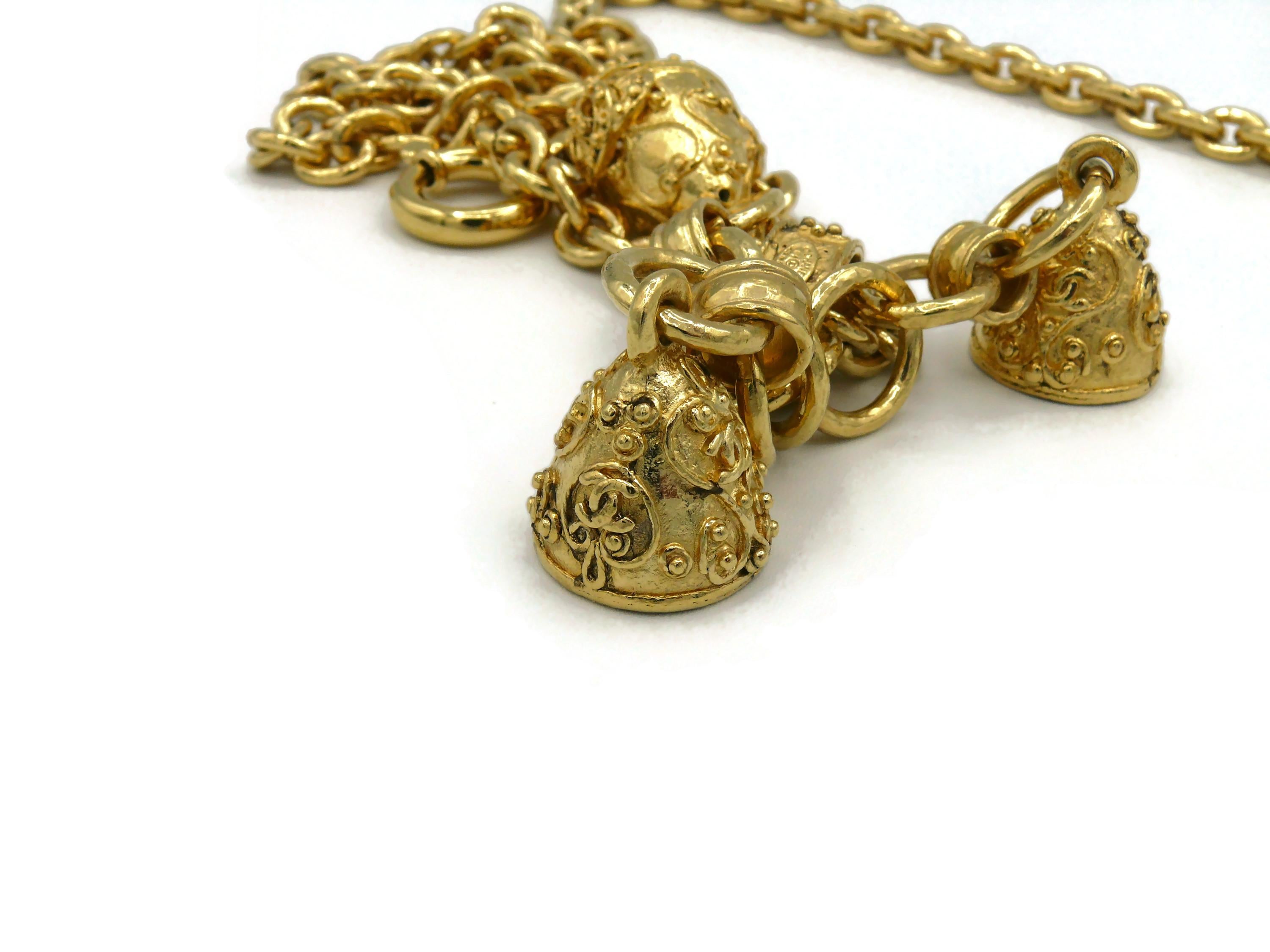 Chanel Vintage Chunky Gold Toned Bells and Egg Charms Necklace, 1994 For Sale 14