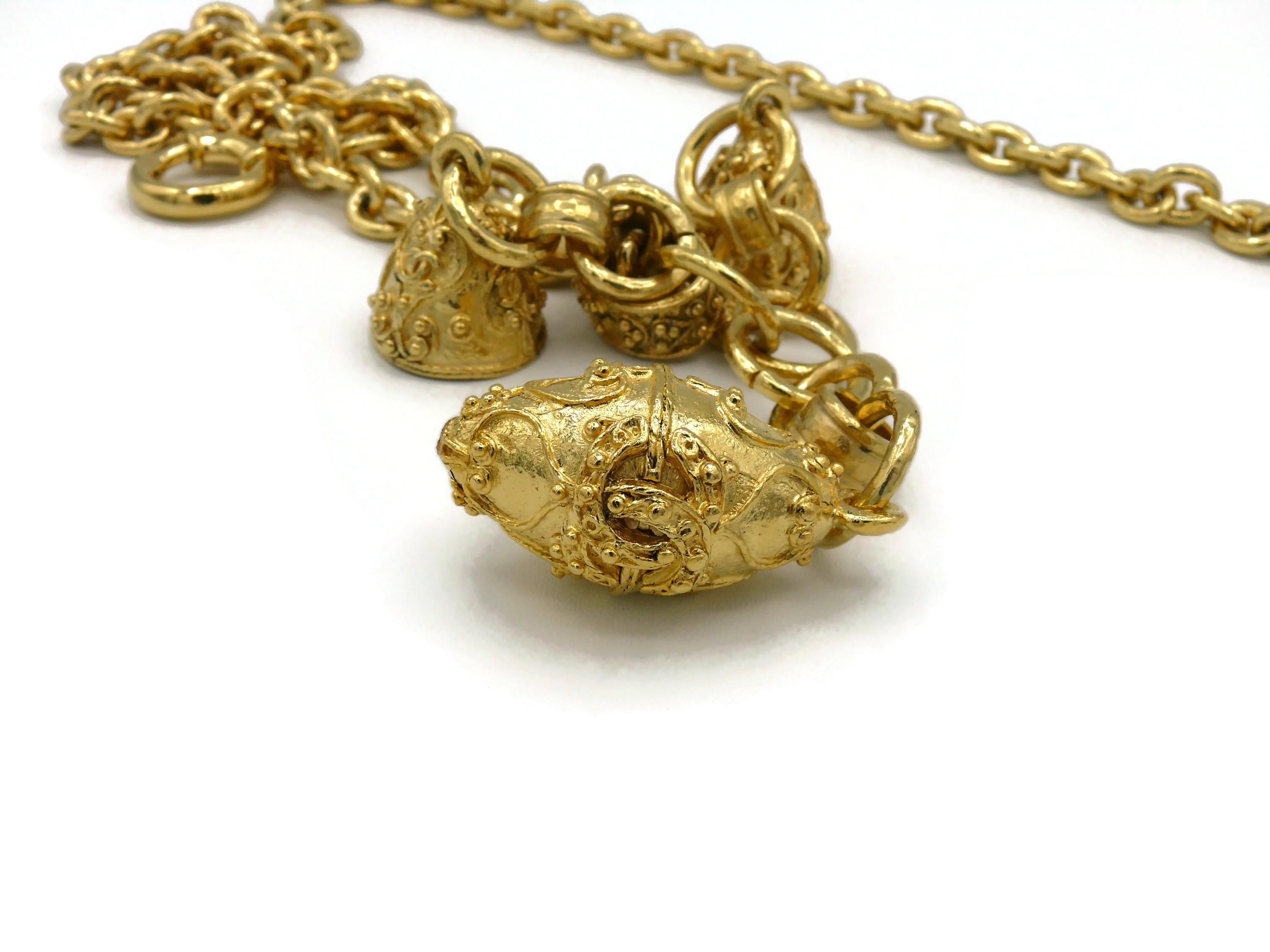 Chanel Vintage Chunky Gold Toned Bells and Egg Charms Necklace, 1994 For Sale 15