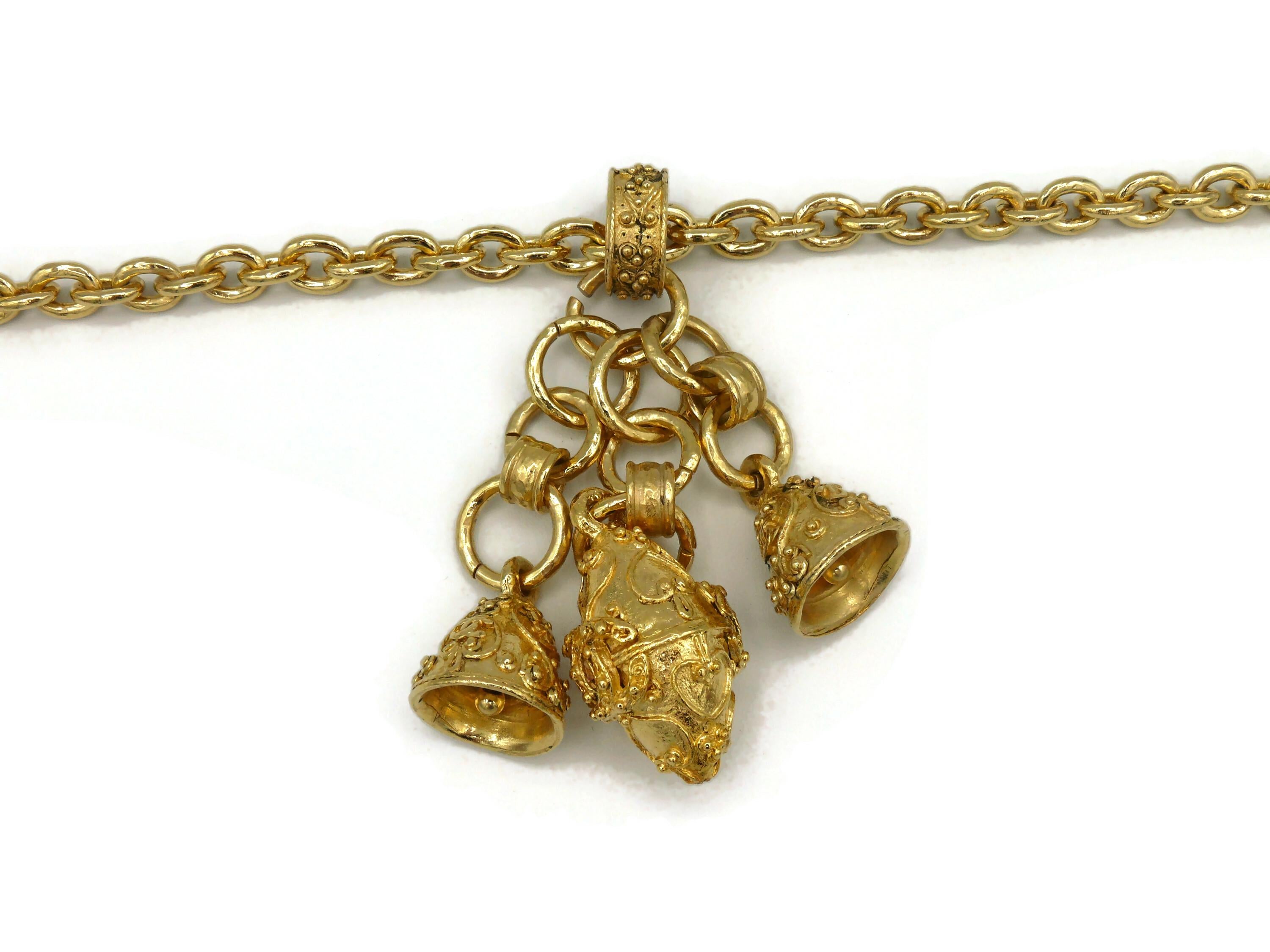 Women's Chanel Vintage Chunky Gold Toned Bells and Egg Charms Necklace, 1994 For Sale