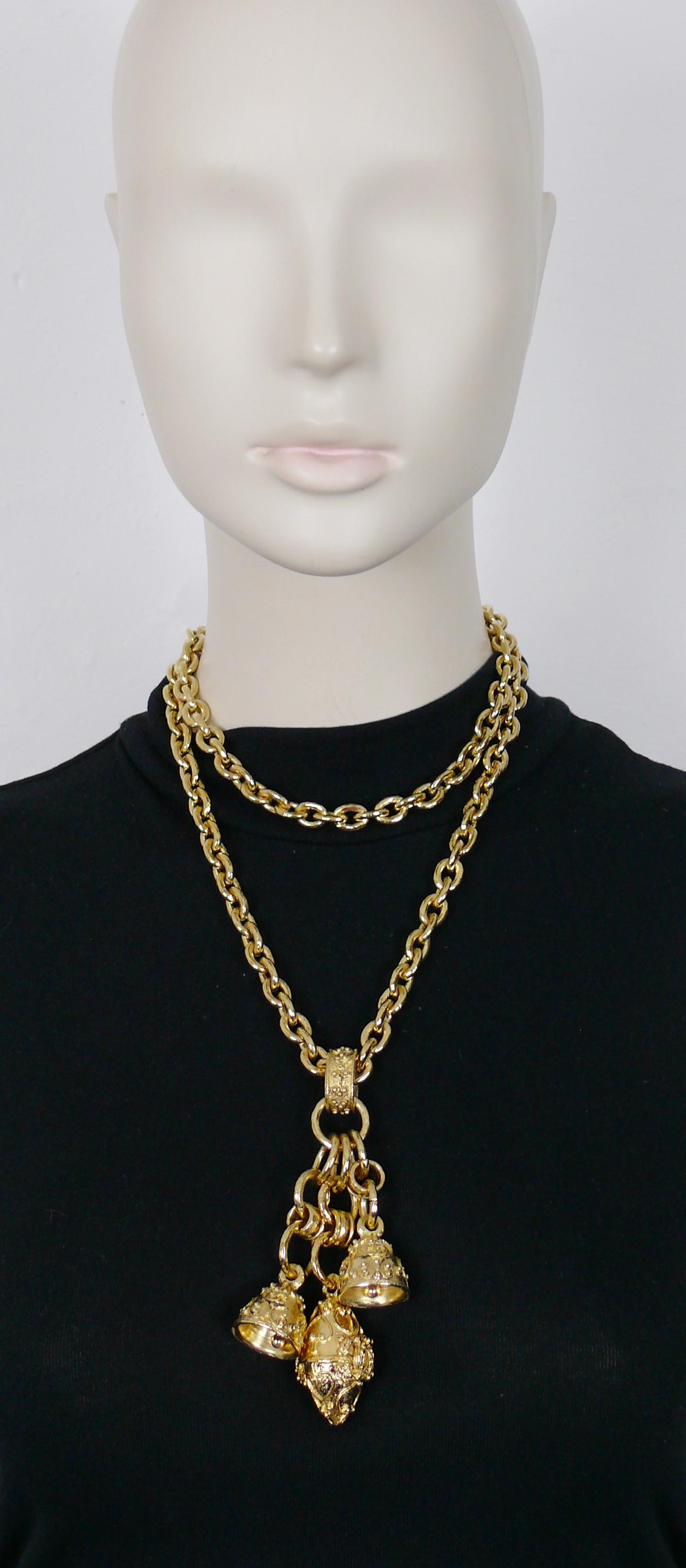 Chanel Vintage Chunky Gold Toned Bells and Egg Charms Necklace, 1994 For Sale 1